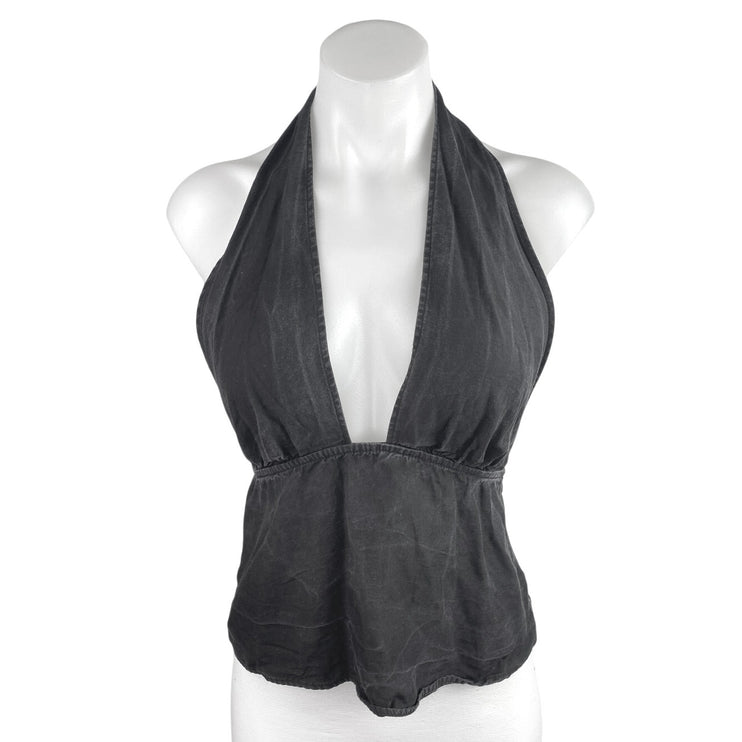 Zara Women's Black Sleeveless Halter Plunging Open Back Blouse Top Size XS