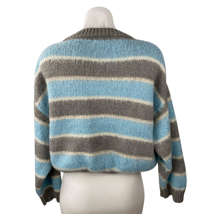Little Lies Stripe Sia Gray Blue Wool Crew Neck Long Sleeve Sweater Top Size S/M