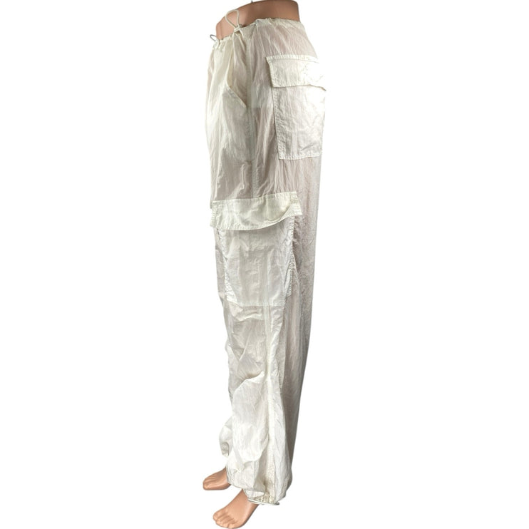 White Fox White High Waisted Drawstring Windbreaker Cargo Jogger Pants Size XS