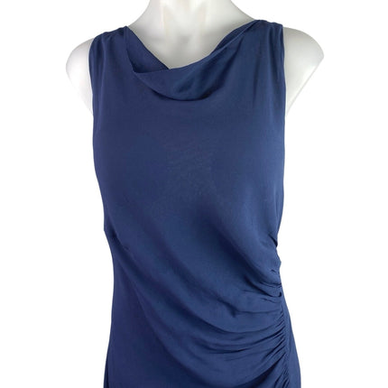 Reformation Women's Blue Sleeveless Ruched Cowl Neck Slit Maxi Bodycon Dress M