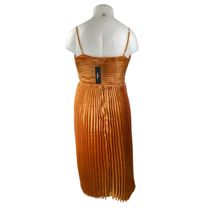 NEW Lulus Orange Silk Satin Pleated Sleeveless Midi Camisole Tank Slip Dress XL