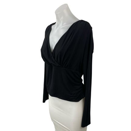 NEW Ann Taylor Women's Black Ruched Wrap Front V Neck Long Sleeve Blouse Top L
