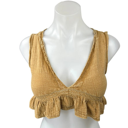 Zara Brown Sleeveless Deep V Boho Ruffle Peplum Vest Crop Tank Top Size XS