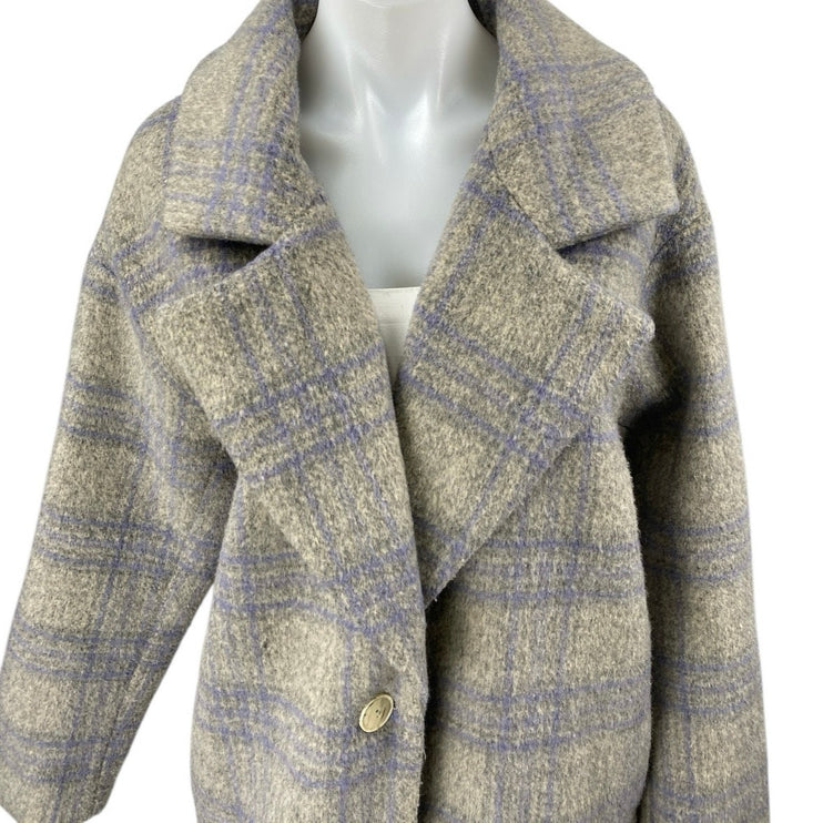 ASTR The Label Gray Plaid Checkered Long Sleeve Button Trench Over Coat Jacket M