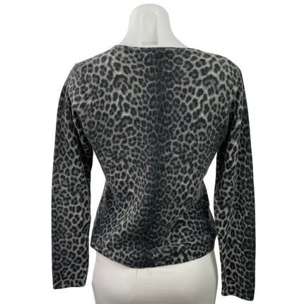 Saks Fifth Avenue Black Gray 100% Cashmere Leopard Long Sleeve Sweater Size L