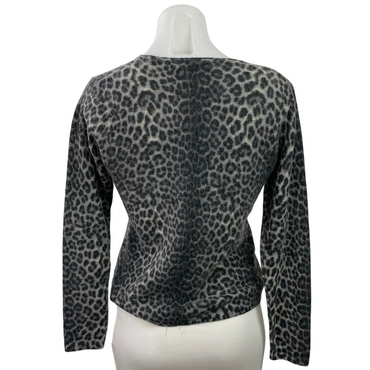 Saks Fifth Avenue Black Gray 100% Cashmere Leopard Long Sleeve Sweater Size L