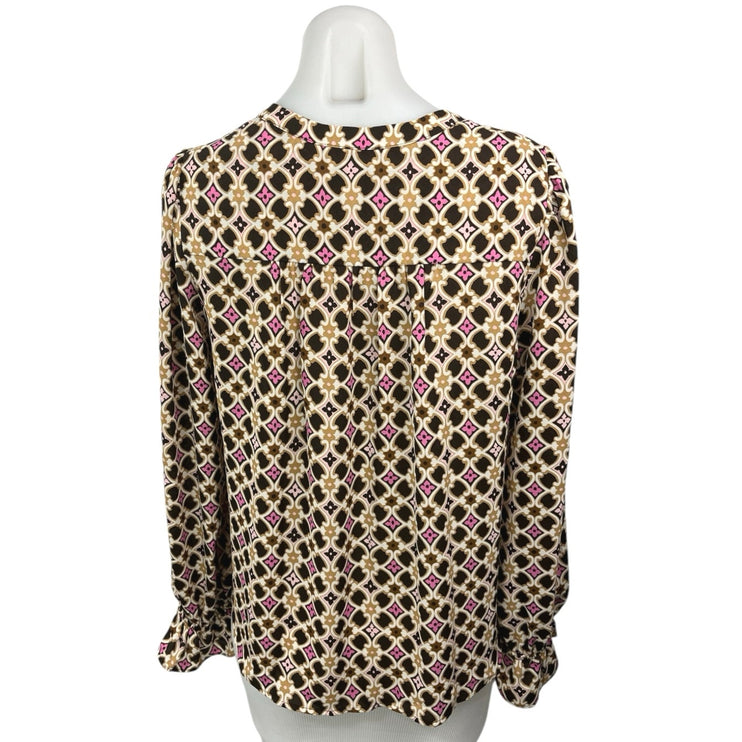 Loft Womens Multicolor Geometric Print Round Neck Long Sleeve Blouse Top Size S