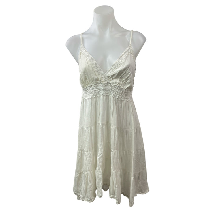 Raviya White Sleeveless V Neck Cami Camisole Tiered Mini A Line Tank Sundress L