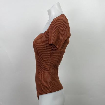 Abercrombie & Fitch Brown Ribbed Knit Square Neck Thong Bodysuit Top Size M