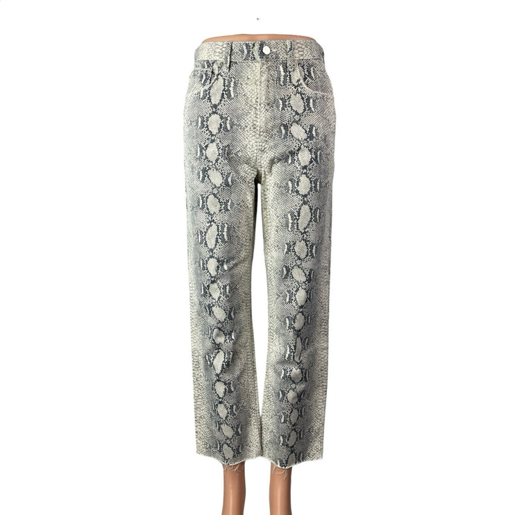 Zara Women's Gray Snakeskin Animal Print High Rise Straight Trousers Pants Sz 4