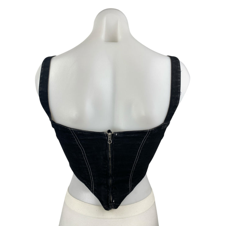 Women's Black Corset Bustier Sleeveless Zip Tank Cami Denim Jean Crop Top Size S