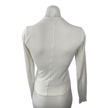 Free People Intimately Women's White Waffle Knit Long Sleeve Henley T Shrt Top S