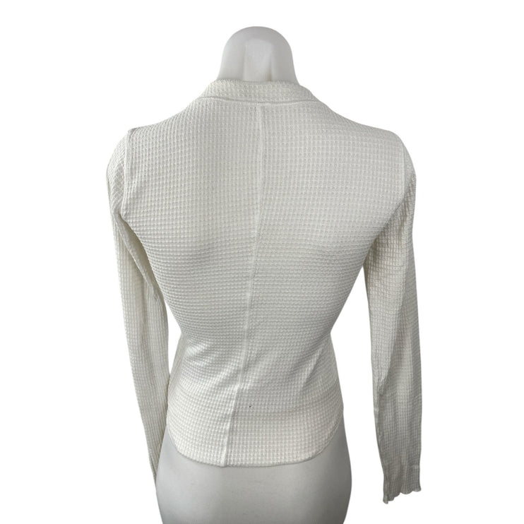 Free People Intimately Women's White Waffle Knit Long Sleeve Henley T Shrt Top S
