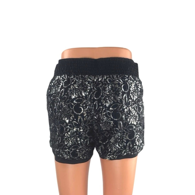Bebop Women's Black Silver Embroidered Floral Mid Rise Casual Mini Shorts Size S