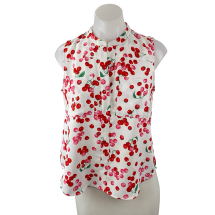 Ann Taylor Petite Raspberry Cherries Fruit Sleeveless Button Down Blouse Top S