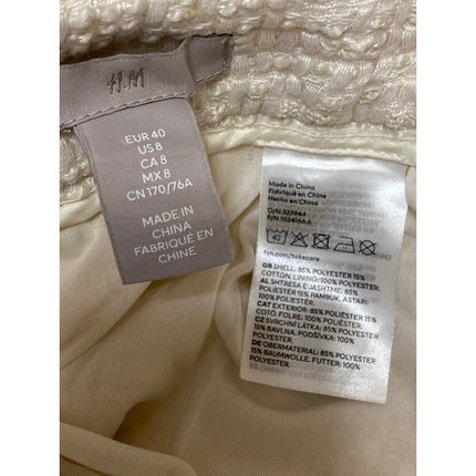 H&M Women's White Tweed High Waisted Zip Minimalist Straight Mini Skirt Size 8