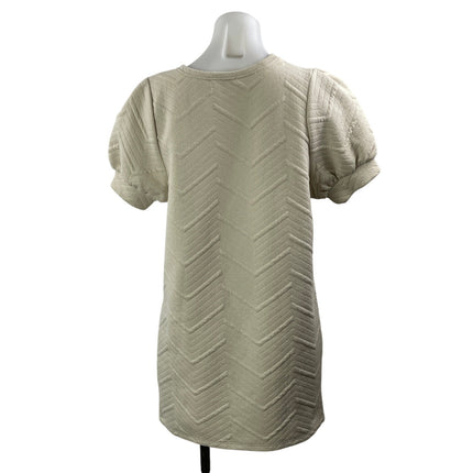 Zara Women's Beige Short Puff Sleeve Embossed Crew Neck Shift Mini Dress Size S
