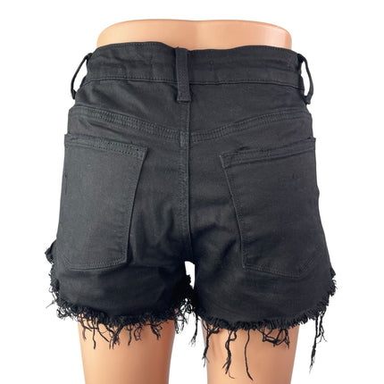 Kancan Women's Black Distressed High Waisted Mini Frayed Cutoff Shorts Size 27