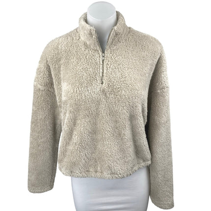 LNA Women's Beige Long Sleeve 1/4 Zip Fleece Turtleneck Teddy Sweater Top Sz XS