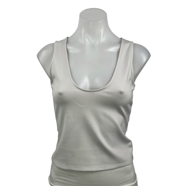 Good American Women's White Scoop Neck Sleeveless Cami Tank Crop Top Size 1