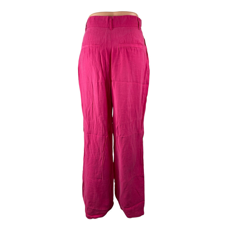 Zara Women's Pink High Rise Pleated Wide Leg Straight Trousers Pants Size S