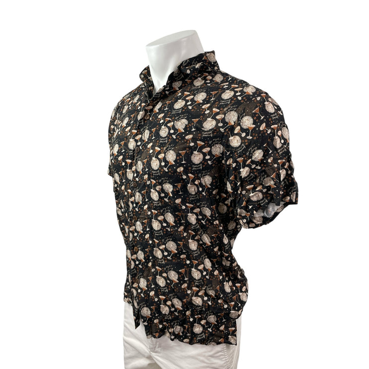 NEW Kenny Flowers Men's Black Disco Ball Champagne Print Button Down Shirt Top S