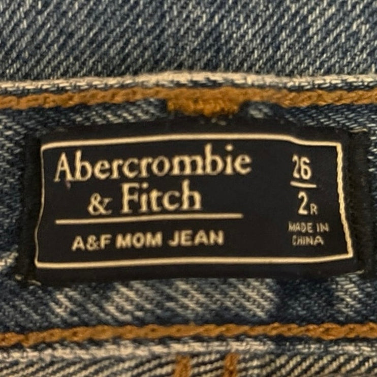 Abercrombie & Fitch Mom Jean Women's Blue High Rise Distressed Ankle Jeans Sz 2