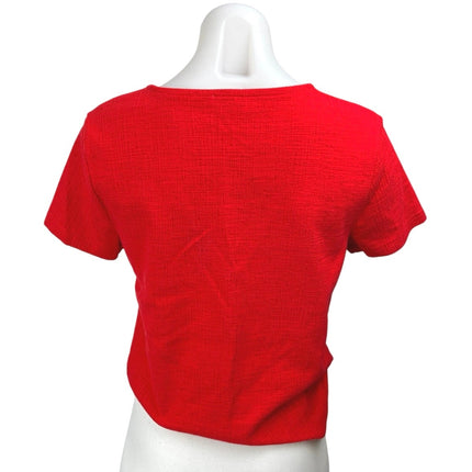 J.Crew Red Textured V-neck Bow Tie-front Short Sleeve Shirt Blouse Top Size S