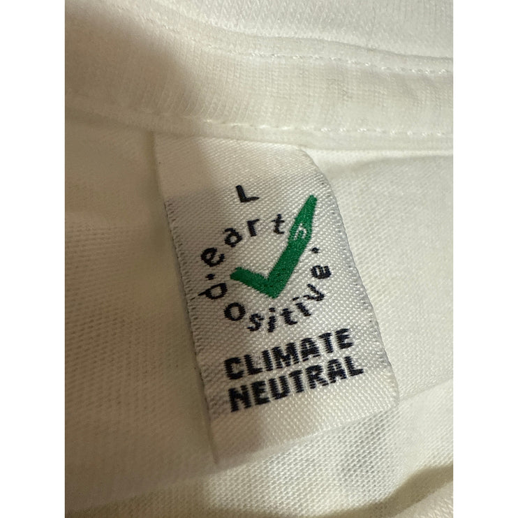 Earth Positive White Cotton Crewneck Short Sleeve Graphic Tee T-shirt Top Size L