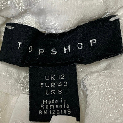 Topshop Women's White Jacquard Ruffle Mock Neck Long Sleeve Blouse Top Size 8