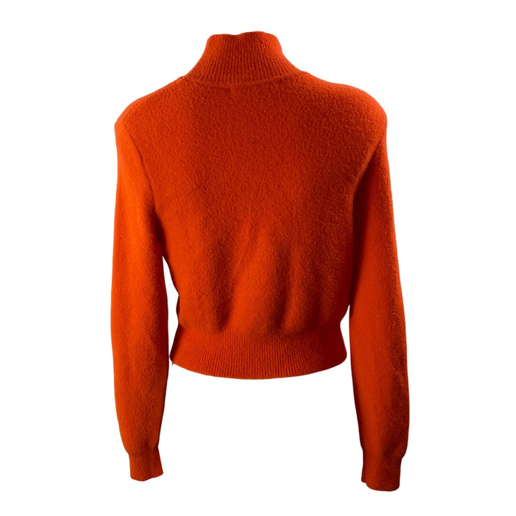 Zara Womens Orange Long Sleeves Ribbed Knit Mock Neck Pullover Sweater Top Sz S