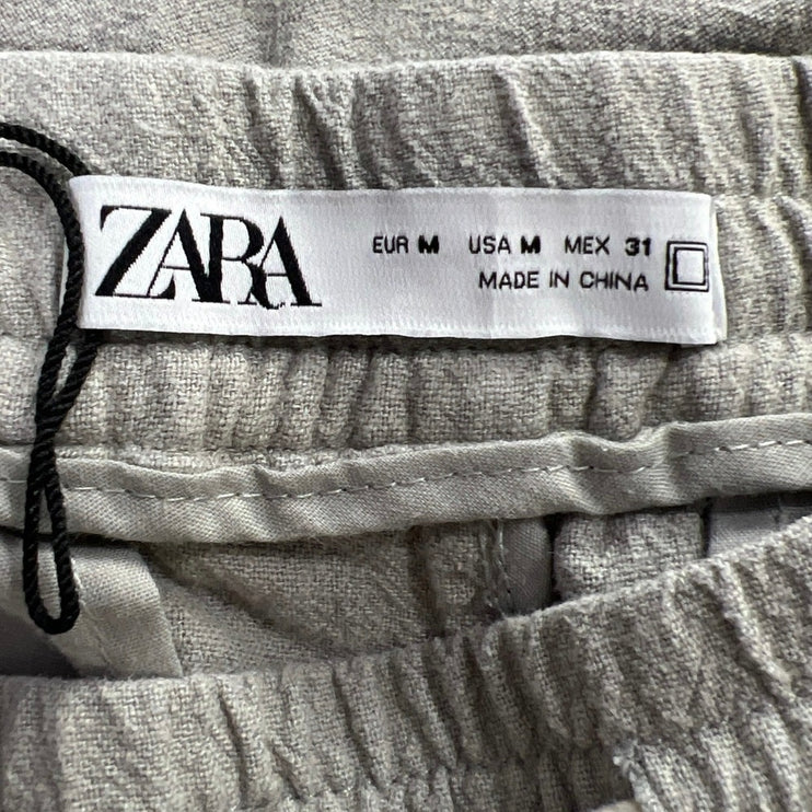 Zara Men’s Gray Linen Drawstring Cropped Athletic Joggers Sweat Pants Size M