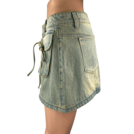 Princess Polly Infinite Love Blue Washed Denim Jean Cargo Mini Skirt Size 4