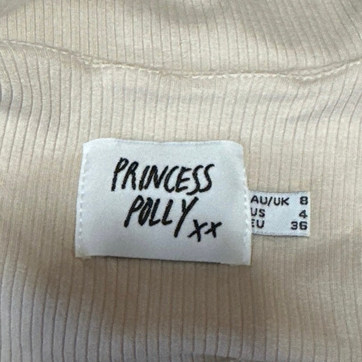 Princess Polly Cream Rib Knit Sleeveless Cami Corset Bodysuit Tank Top Size 4