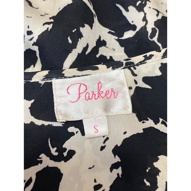 Parker 100% Silk Multicolor Cold Shoulder Long Sleeve Mini A-Line Dress Size S