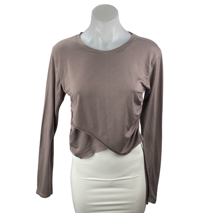 Mono B Women's Purple Long Sleeve Draped Knit Cropped T Shirt Tee Top Size L