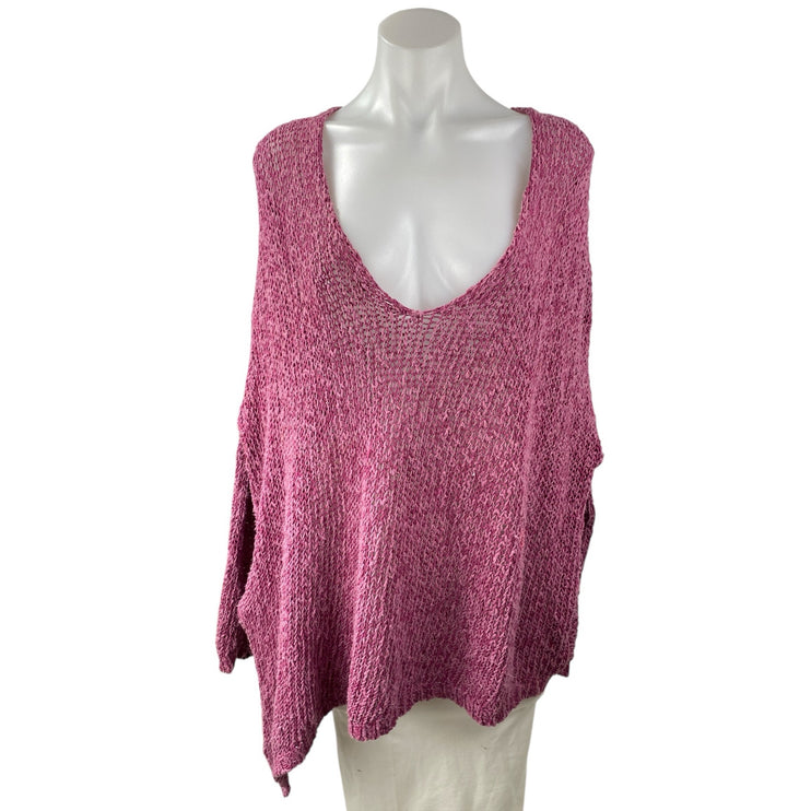 Free People Pink V-neck Asymmetric Hem Open Knit Dolman Sleeve Sweater Top Sz S
