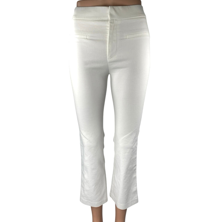 Zara Women's White High Waisted Slim Flared Cropped Trousers Pants Size XS