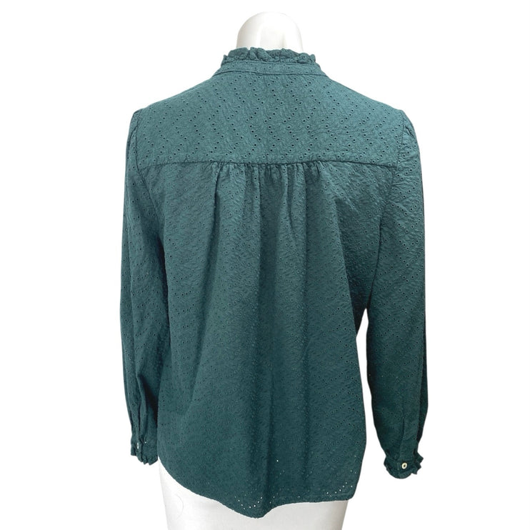 Les Essentiels de MONOPRIX Green Long Sleeve Embroidered Button Blouse Top 12
