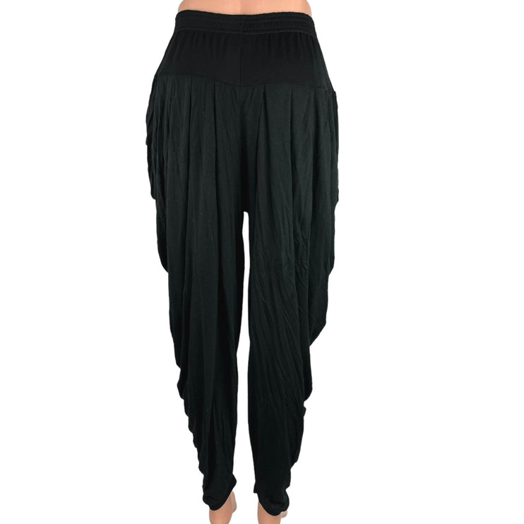 Lea Women's Black High Rise Elastic Waist Relaxed Ankle Pleated Harem Pants S/M