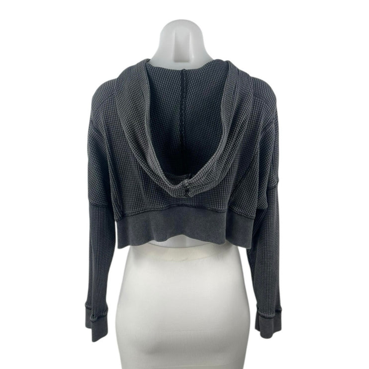 Out From Under Black Waffle Knit Long Sleeve Hooded Crop Sweatshirt Top Size XS