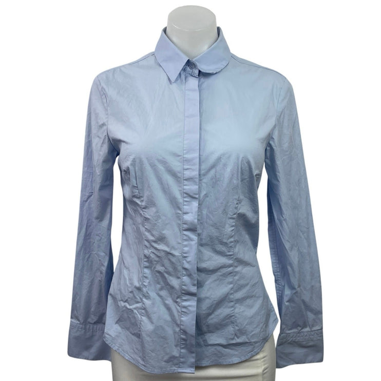 MNG Mango Women's Blue Slim Fit Collar Long Sleeve Button Down Shirt Top Size 4