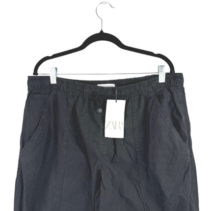 NEW Zara Womens Black High Rise Straight Wide Leg Windbreaker Trousers Pants XXLm