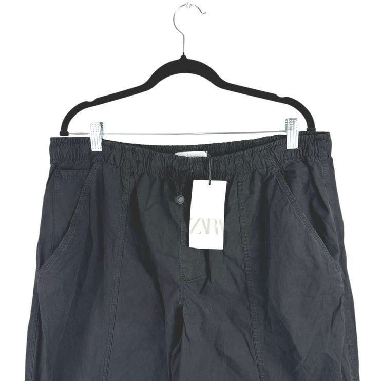 NEW Zara Womens Black High Rise Straight Wide Leg Windbreaker Trousers Pants XXLm
