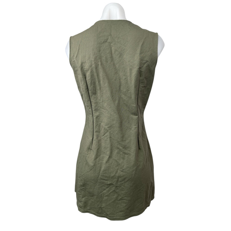 Mango MNG Aria Green V Neck Sleeveless Button Down Mini Tank Shift Dress Size 6