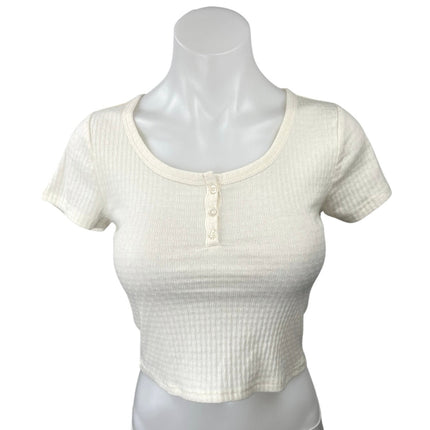 Wild Fable White Ribbed Knit Scoop Neck Short Sleeve Henley Crop Top Size XS