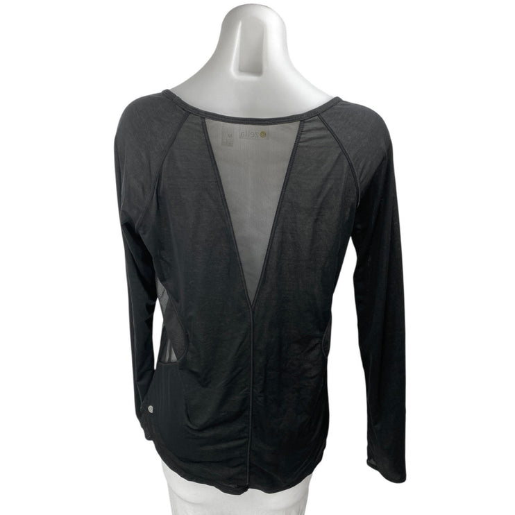 Zella Women's Black Long Sleeve Mesh Trim Yoga Workout Athletic T Shirt Top Sz M