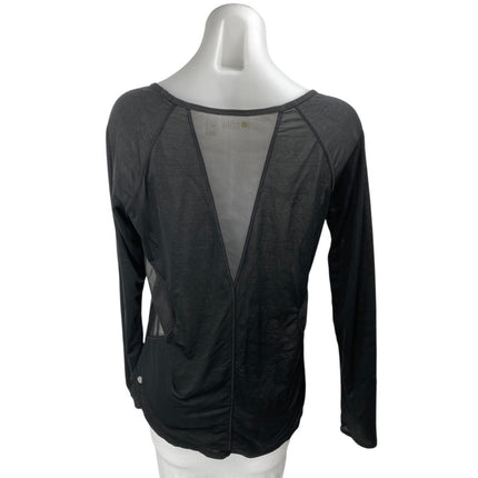 Zella Women's Black Long Sleeve Mesh Trim Yoga Workout Athletic T Shirt Top Sz M