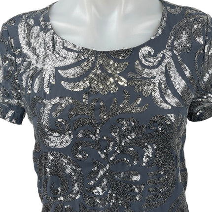 ONLY Women's Gray Blue Sequin Embellished Short Sleeve Mini Shift Dress Size S