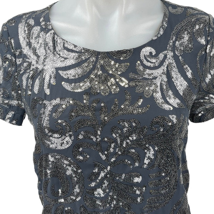 ONLY Women's Gray Blue Sequin Embellished Short Sleeve Mini Shift Dress Size S
